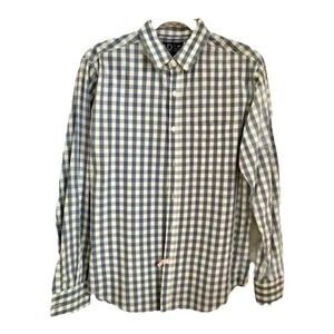 Luke & Dutch Button Up Shirt Men's Med  White Light Blue Checkered Plaid Cotton